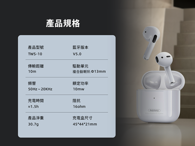 GJ1-016  Remax 新款入耳式藍牙降噪耳機 TWS-10i｜仕野客製禮贈品