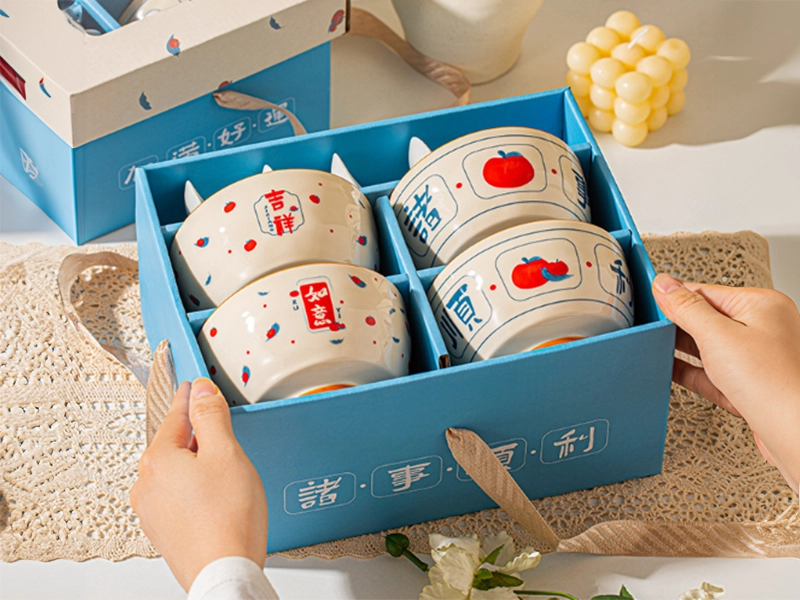 陶瓷餐具精美禮盒【喜至系列】4入組（碗x4、湯匙x4）